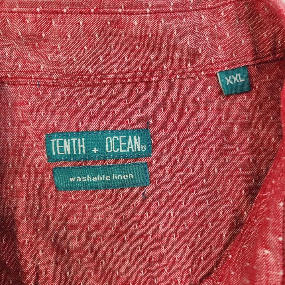Tenth + Ocean Linen Blend Short Sleeve Button Shirt XXL Red Pink Washable Linen - Picture 4 of 10